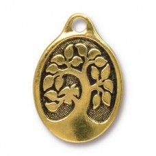 26mm TierraCast Bird in a Tree Pendant - Ant Gold - Each