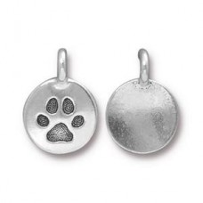 17mm TierraCast Antique Fine Silver Plated Paw Charm