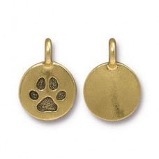 17mm TierraCast Antique Gold Plated Paw Charm-