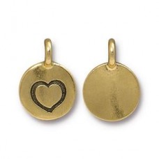 17mm TierraCast Antique Gold Plated Heart Charm