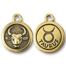 19x16mm TierraCast Gold Zodiac Charms - Taurus - Each
