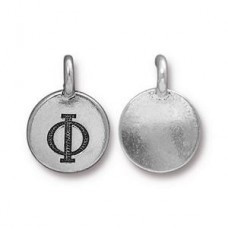 17x12mm Silver TierraCast Greek Letter Charm - Phi - Each
