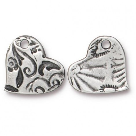 13.9mm TierraCast Amor Heart Charm - Antique Pewter - Pack of 2