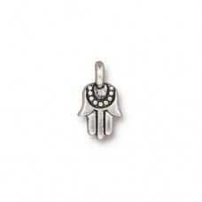 12.5mm TierraCast Mini Hamsa Charm - Antique Fine Silver Plated - Pack of 2