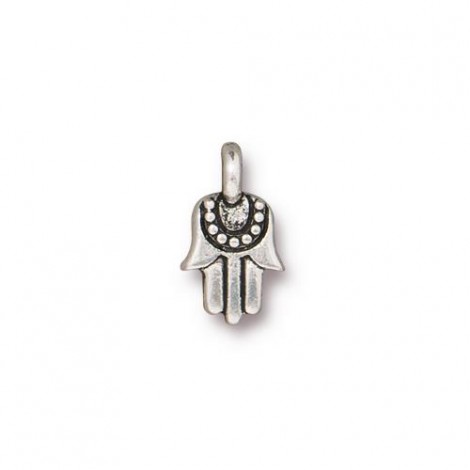12.5mm TierraCast Mini Hamsa Charm - Antique Fine Silver Plated - Pack of 2