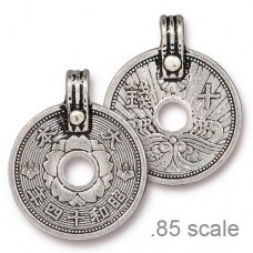 25x21mm TierraCast Asian Coin Pendant - Antique Fine Silver Plated