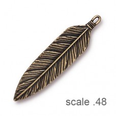 72x17mm TierraCast Feather Pendant - Brass Oxide - Each
