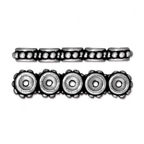 26mm TierraCast 5-Hole Beaded Spacer Bars - Antique Silver - Pack of 2