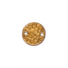 11mm TierraCast Drilled Hammertone Round Link - 24K Gold Plated - Pack of 2