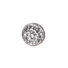 11mm TierraCast Drilled Hammertone Round Link - White Bronze Plated (Silver) - Pack of 2