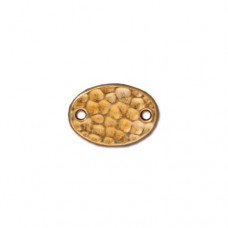 13x9mm TierraCast Drilled Hammertone Oval Link - 22K Gold Plate - Pack of 2