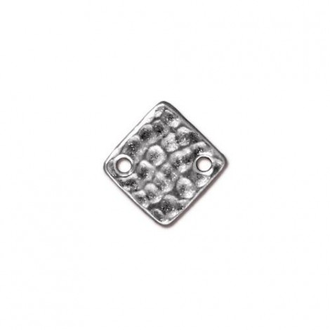 12mm TierraCast Drilled Hammertone Diamond Links - Antique Fine Silver Plated - Pack of 2