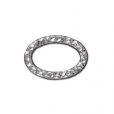 18x12mm TierraCast Oval Hammertone Ring Links - White Bronze Plated (Bright Silver) - Pack of 2