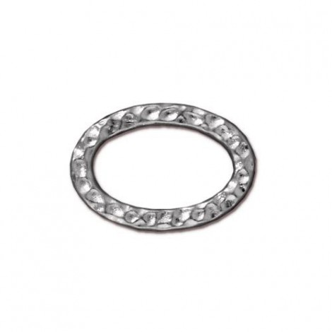 18x12mm TierraCast Oval Hammertone Ring Links - White Bronze Plated (Bright Silver) - Pack of 2