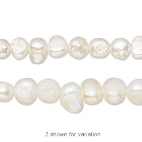 6mm White Freshwater Cultured Semi-Round Potato Pearls - D Grade