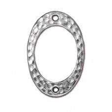 25x16mm TierraCast Drilled Hammertone Oval Links - Bright Rhodium Plated - Each