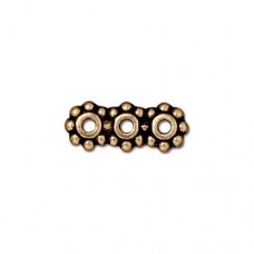 15mm TierraCast 3-Hole Heishi Spacer Bars - Antique Gold - Pack of 2