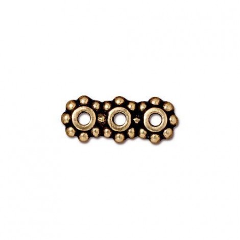 15mm TierraCast 3-Hole Heishi Spacer Bars - Antique Gold