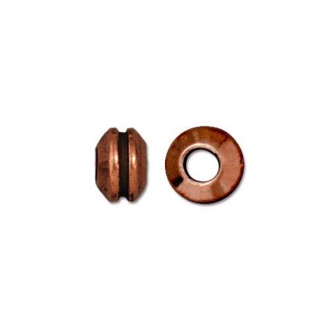 7.5x5mm TierraCast Large Hole Grooved Spacer Beads - Antique Copper Plated