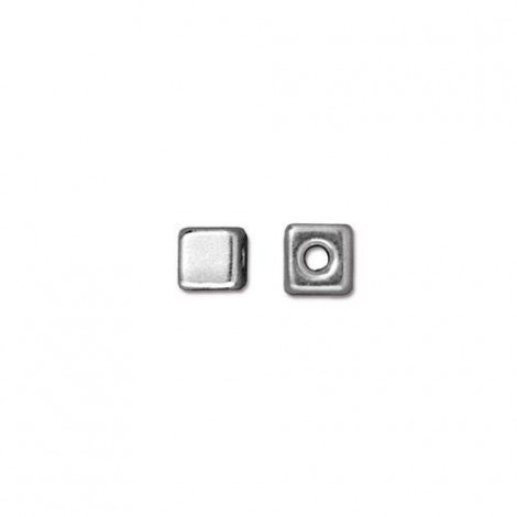 4mm TierraCast Cube Bead - Bright Fine Silver Plated - Pack of 5