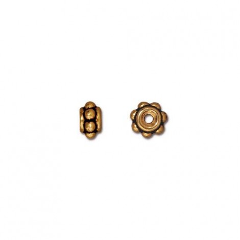 5mm TierraCast Cupped Beaded Spacers - Antique 22K Gold Plated - Pack of 10