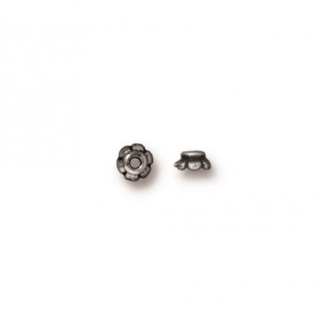 2x3.5mm TierraCast Scalloped Beadcaps - Antique Rhodium Silver Plated - Pack of 10