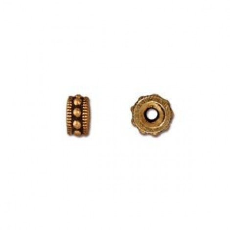 6x3mm TierraCast Rococo Beaded Spacers - Antique Gold - Pack of 4