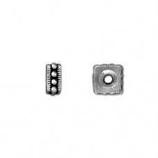 7mm TierraCast Square Rococo Beaded Spacers - Ant Fine Silver Plated - Pack of 4