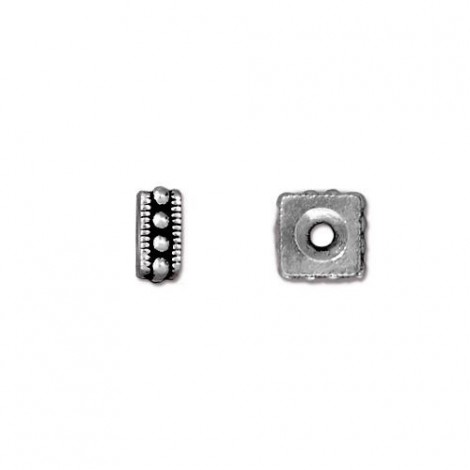 7mm TierraCast Square Rococo Beaded Spacers - Ant Fine Silver Plated - Pack of 4