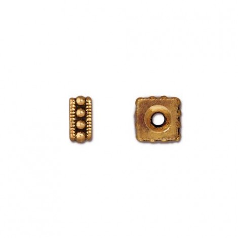 7mm TierraCast Square Rococo Beaded Spacers - Ant 22K Gold Plated - Pack of 4