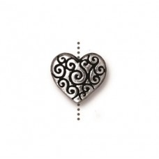 12mm TierraCast Heart Scroll Disk Beads - Antique Fine Silver Plated - Pack of 2
