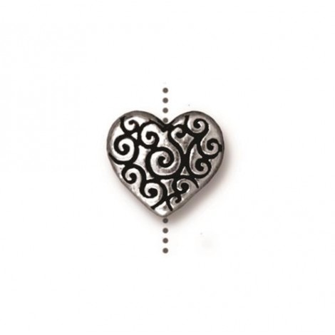 12mm TierraCast Heart Scroll Disk Beads - Antique Fine Silver Plated