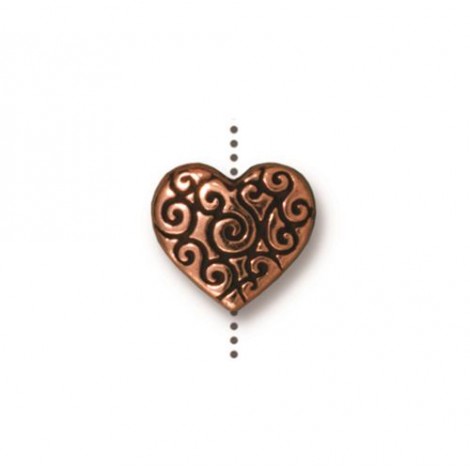 12mm TierraCast Heart Scroll Disk Beads - Antique Copper Plated
