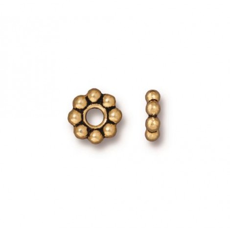 7.75mm TierraCast Large 2.5mm Hole Beaded Spacer - Antique 22K Gold Plated - Pack of 2