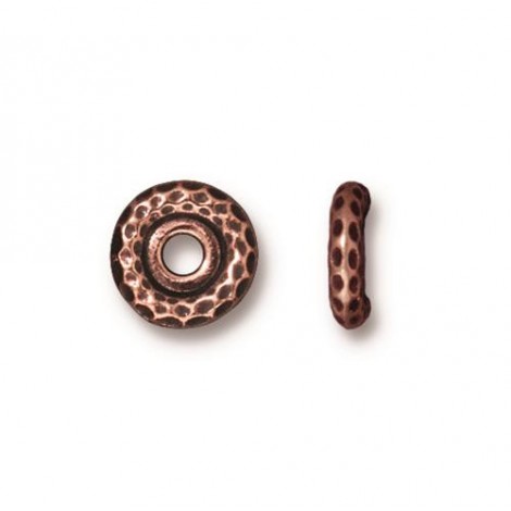10mm TierraCast Hammertone Large Hole Bead Spacers - Antique Copper Plated - Pack of 2