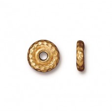 10mm TierraCast Hammertone Large Hole Bead Spacers - 22K Gold Plated - Pack of 2