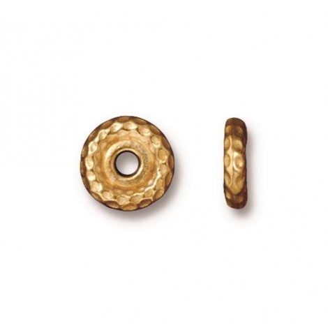 10mm TierraCast Hammertone Large Hole Bead Spacers - 22K Gold Plated - Pack of 2
