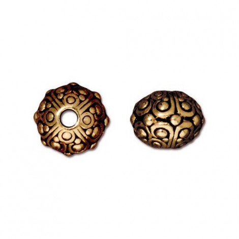 10mm TierraCast Oasis Large 2.5mm Hole Bead - Antique 22K Gold Plated - Each