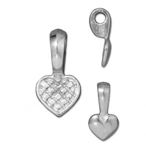 20mm TierraCast Glue-Pad Heart Bail - White Bronze Plated (Silver)