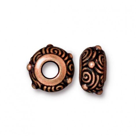 12x6mm TierraCast Spiral Euro Style Bead with 4mm hole - Antique Copper