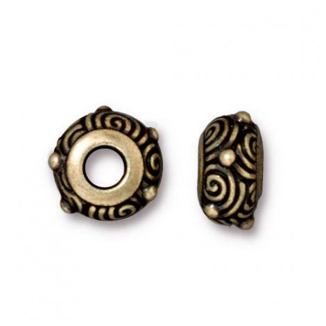 12x6mm TierraCast Spiral Euro Style Bead with 4mm hole - Brass Oxide