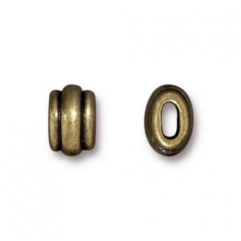 6x9mm (4x2mm ID) TierraCast Deco Barrel or Crimp Beads for 2mm cord - Brass Oxide