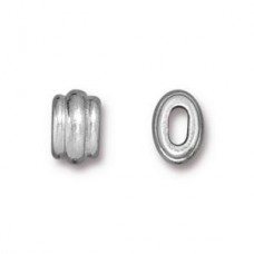 6x9mm (4x2mm ID) TierraCast Deco Barrel or Crimp Beads for 2mm cord - Rhodium Silver Bright