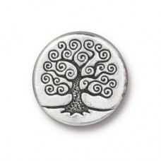 15mm TierraCast Tree of Life Puffed Bead - Antique Fine Silver Plated