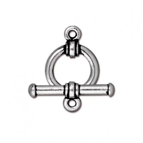 11mm TierraCast Bar & Toggle Ring Clasp - Antique Fine Silver Plated - Per Set