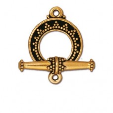 15mm TierraCast Tapered Bali Toggle Clasp - Antique 22K Gold Plated