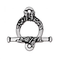 15mm TierraCast Butterfly Toggle Clasp Set - Antique Silver Plated - Per Set