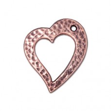 27mm TierraCast Hammertone Heart Drop - Antique Copper Plated - Each
