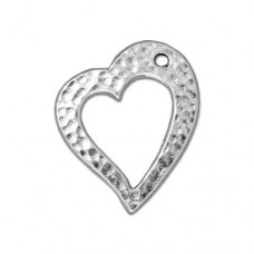 27mm TierraCast Hammertone Heart Drop - Bright Rhodium Plated - Each