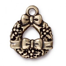 20mm TierraCast Christmas Wreath & Bow Clasp Set - Brass Oxide - Each